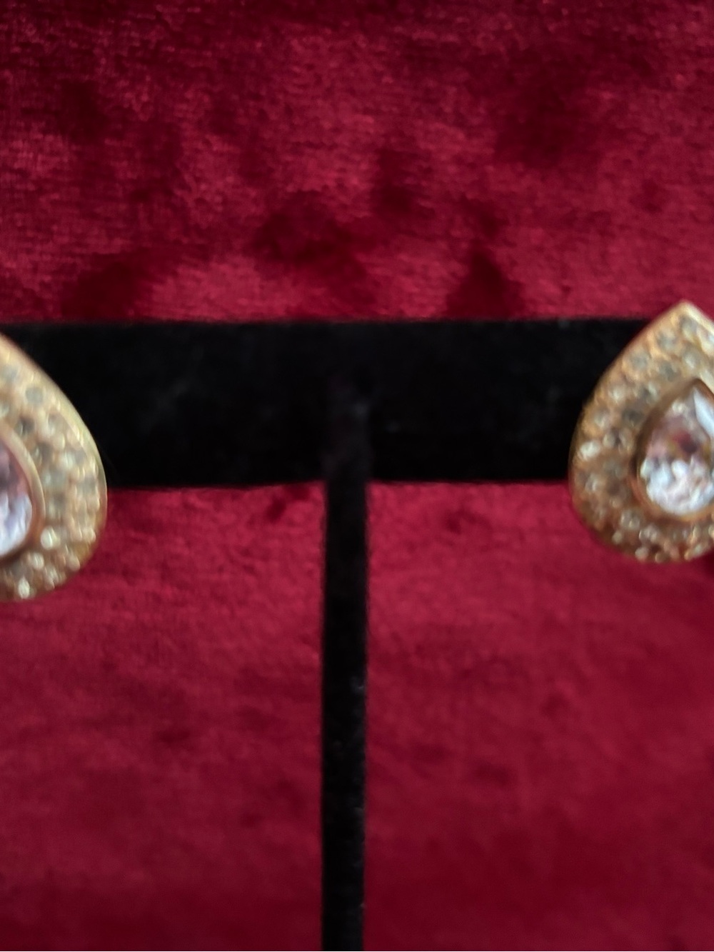Vintage Kenneth Jay lane Gold Teardrop Crystal Stud Earrings -
